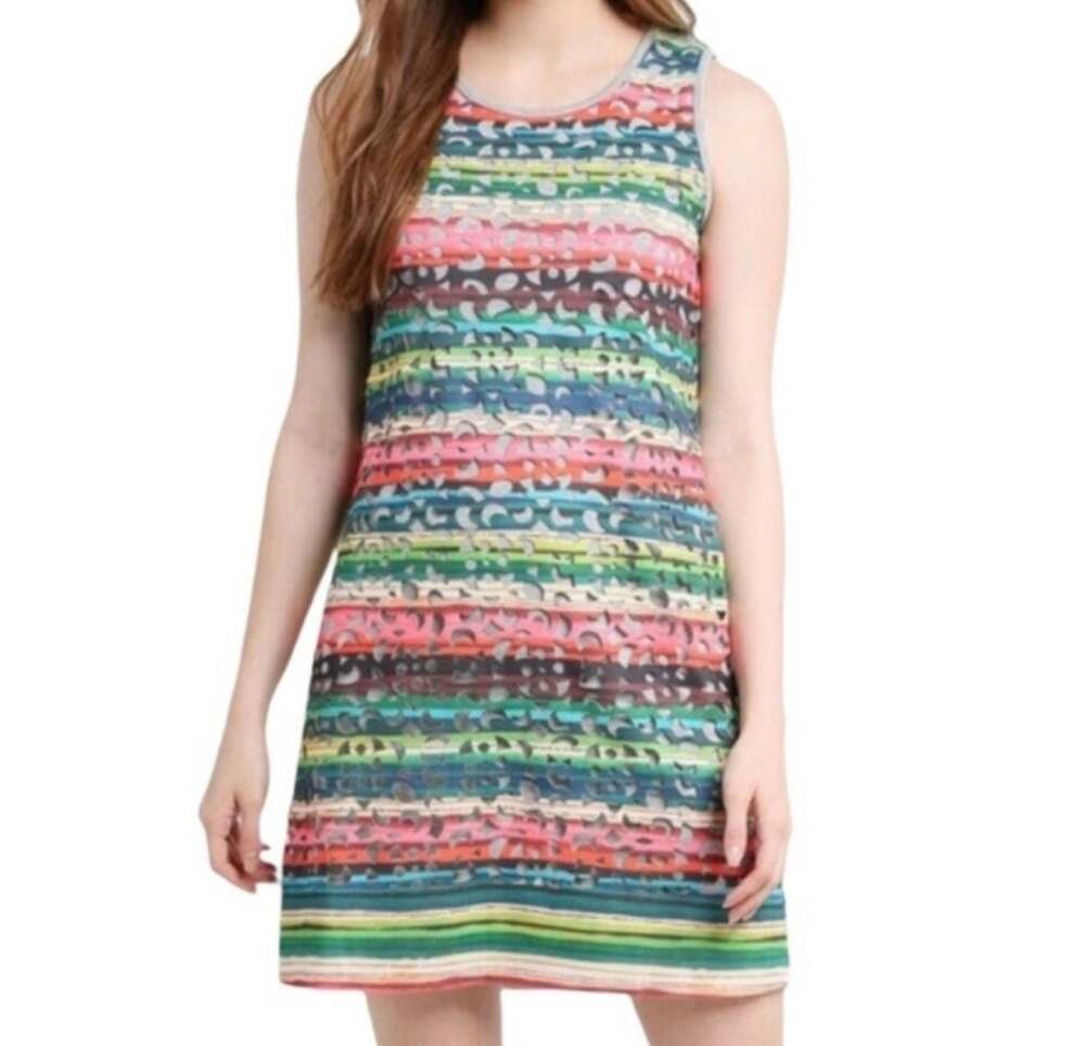 Desigual Sleeveless Striped Pattern Cutout Dress, Scuba over Knit, Size XL